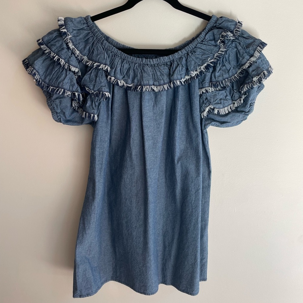 MPD Blue Ruffle Off the Shoulder Boutique Dress Size Small